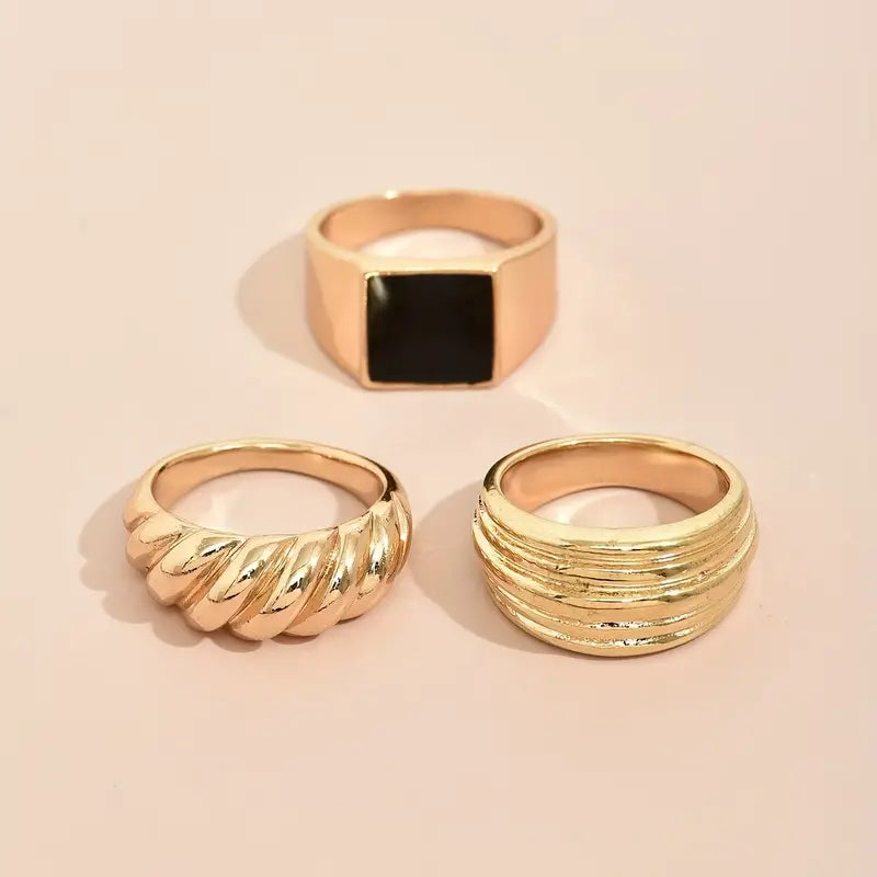 3pcs Vintage Stacking Rings Croissant/ Signet/ Chunky Design.