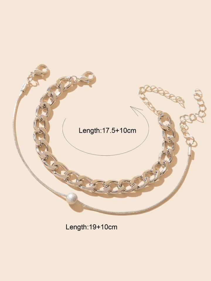 2pcs Bead Decor Anklet+Bracelet