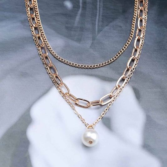 Elegant Three Layer Necklace with Pearl Accent