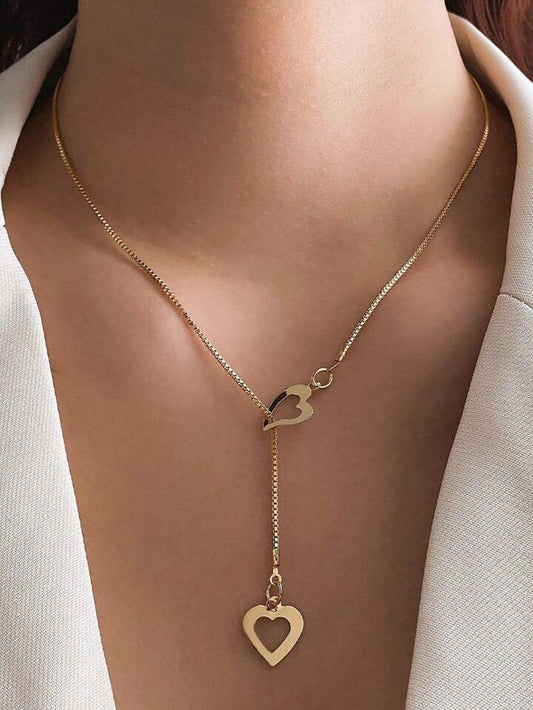 Double Heart Y-shape Necklace