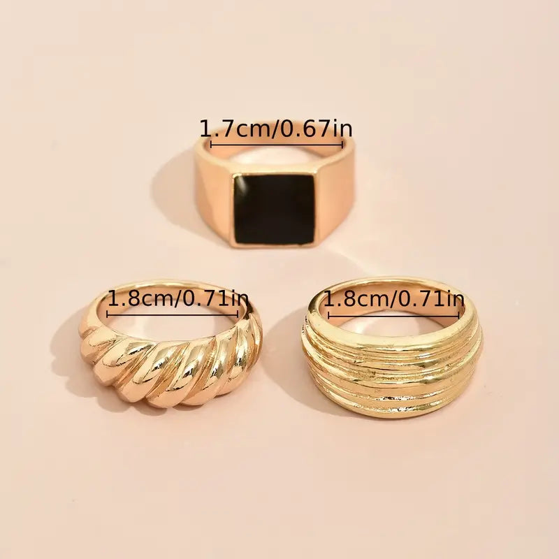 3pcs Vintage Stacking Rings Croissant/ Signet/ Chunky Design.