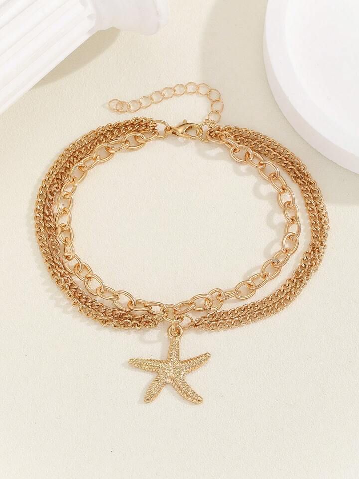 Double Layer Beach Style Starfish Anklet