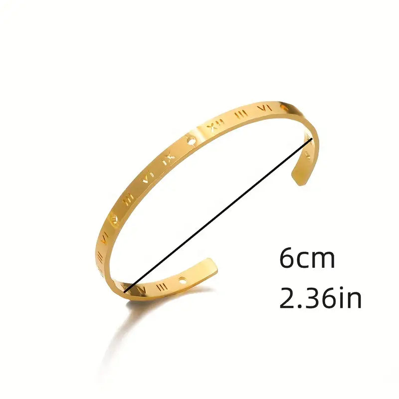 Delicate Roman Numeral Design Cuff Bangle