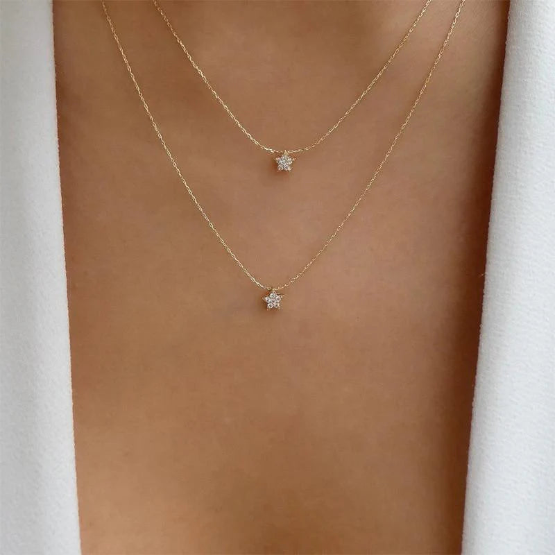 2 Layers Zirconia Stars Nekclace