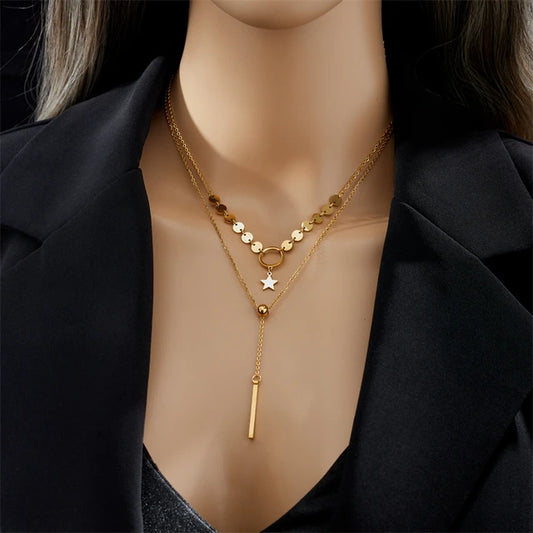 Gold Layered Star and Bar Necklace