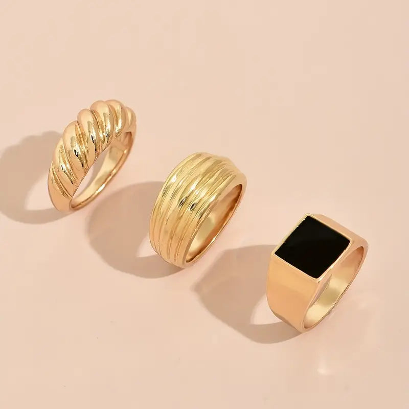 3pcs Vintage Stacking Rings Croissant/ Signet/ Chunky Design.