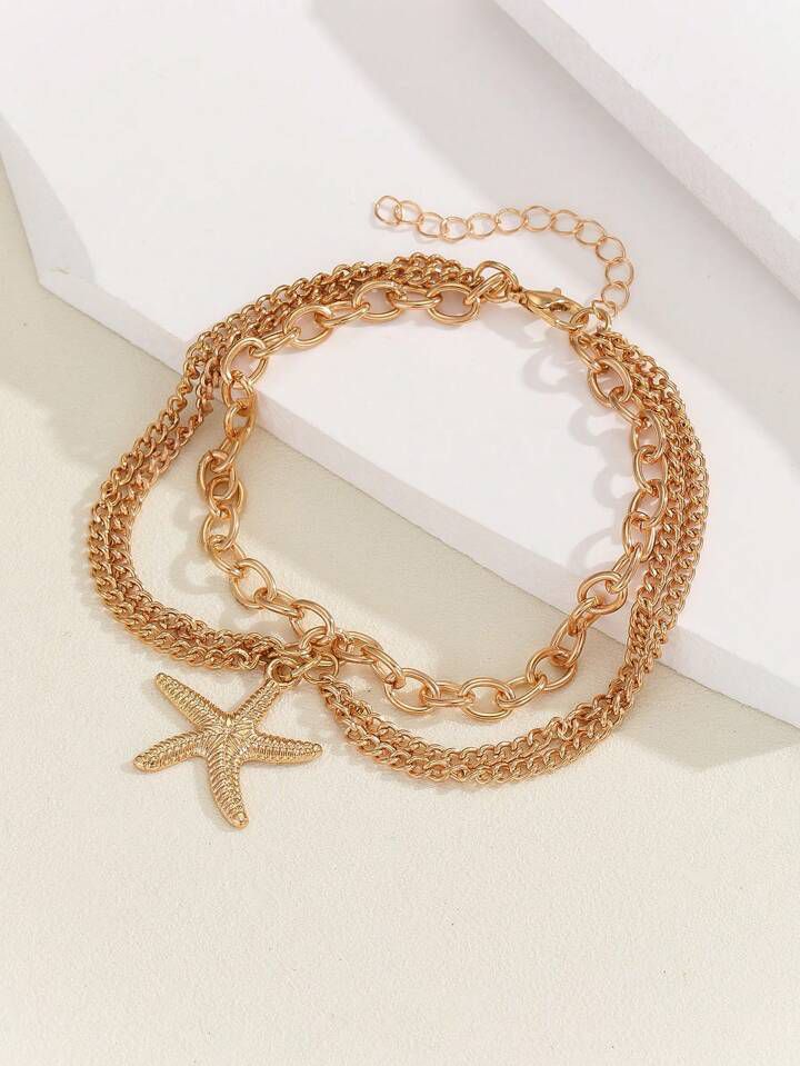 Double Layer Beach Style Starfish Anklet