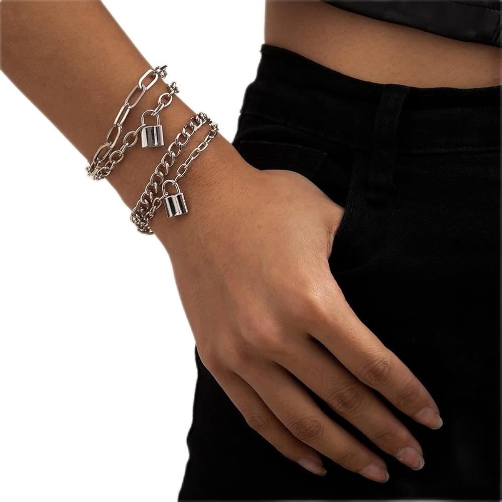 4pcs Lock And Chain Bracelet + Anklet Set