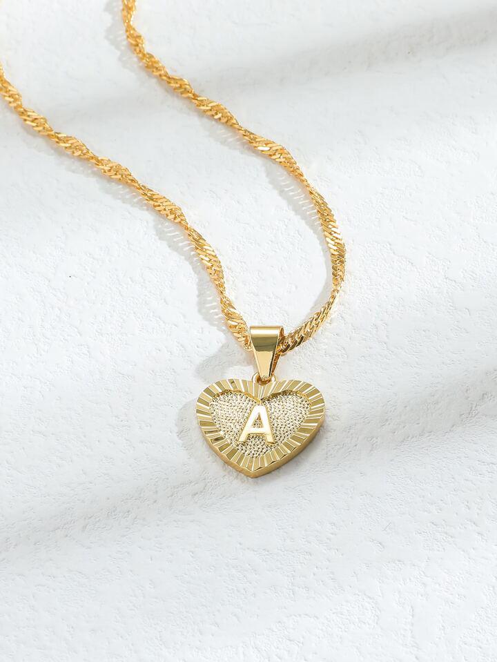 Gold Initial A Heart Pendant Necklace