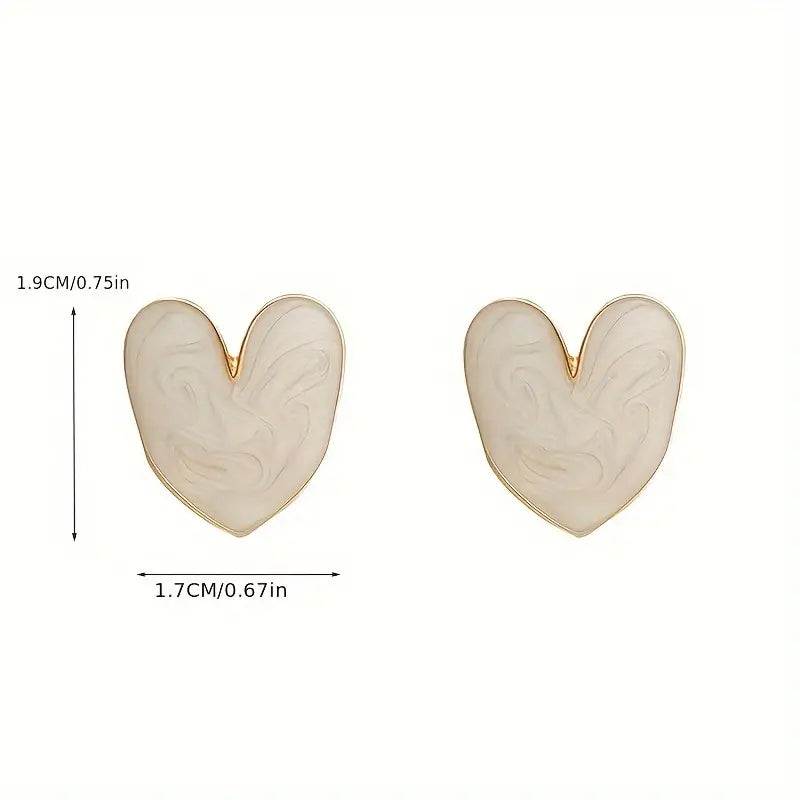 Vintage White Heart Stud Earrings