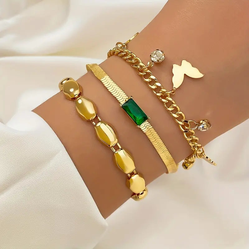 3 pieces Trendy Geometric Link Chain Bracelets Set