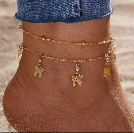 Double Layer Butterfly Anklet