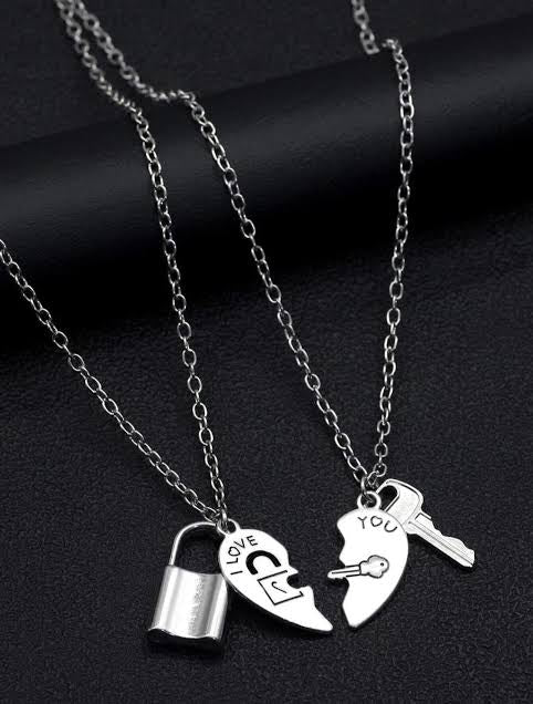 Couple Lock And Key Pendant Necklace Set