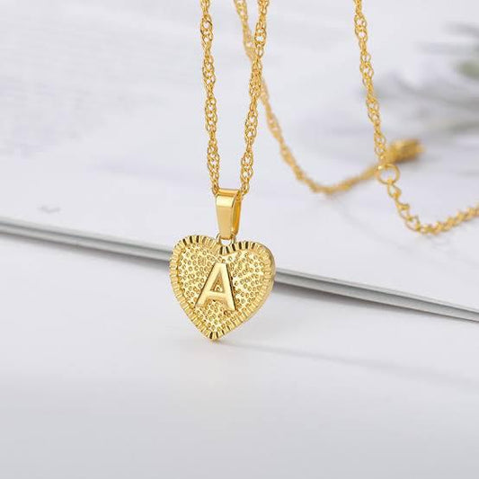 Gold Initial A Heart Pendant Necklace