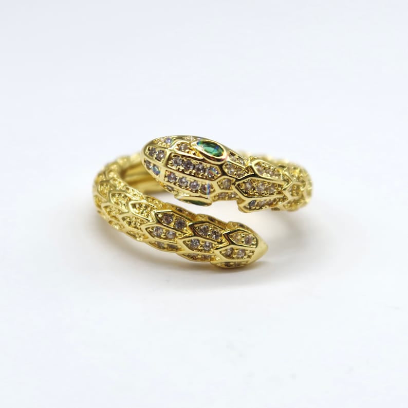 Green eyes Snake Gold Rhinestones Ring