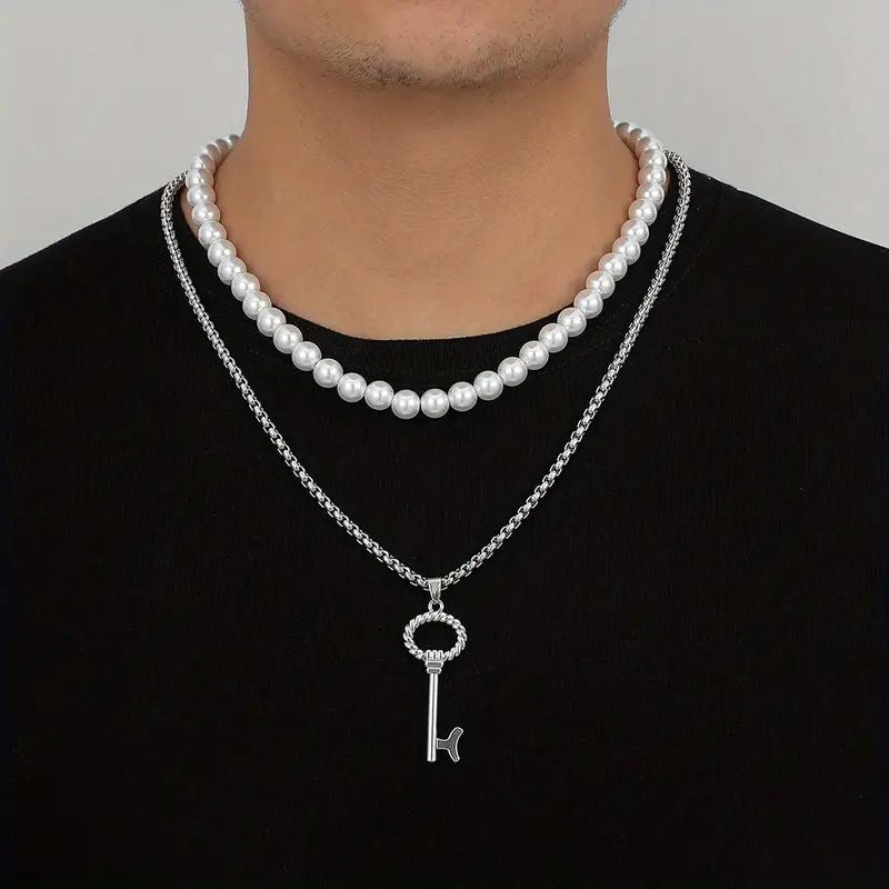 Pearl and Key Necklace