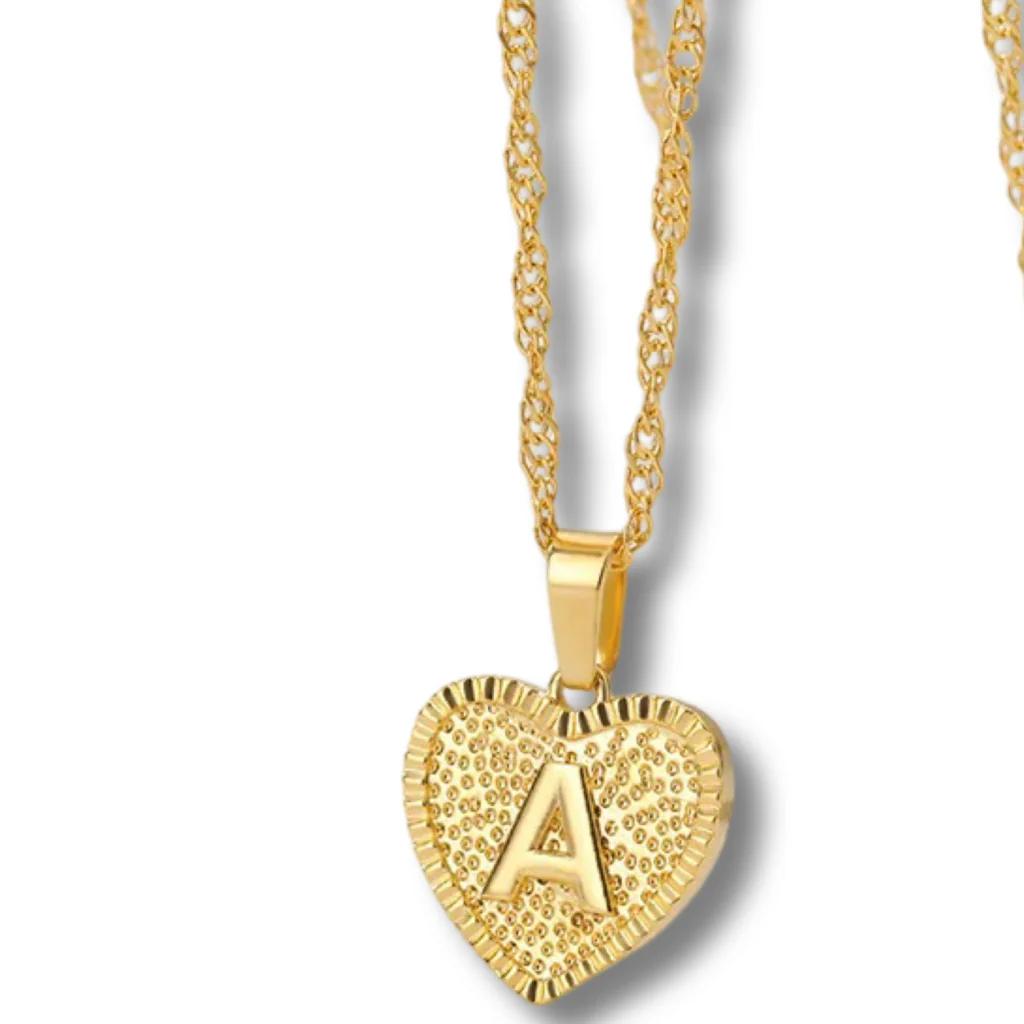 Gold Initial A Heart Pendant Necklace