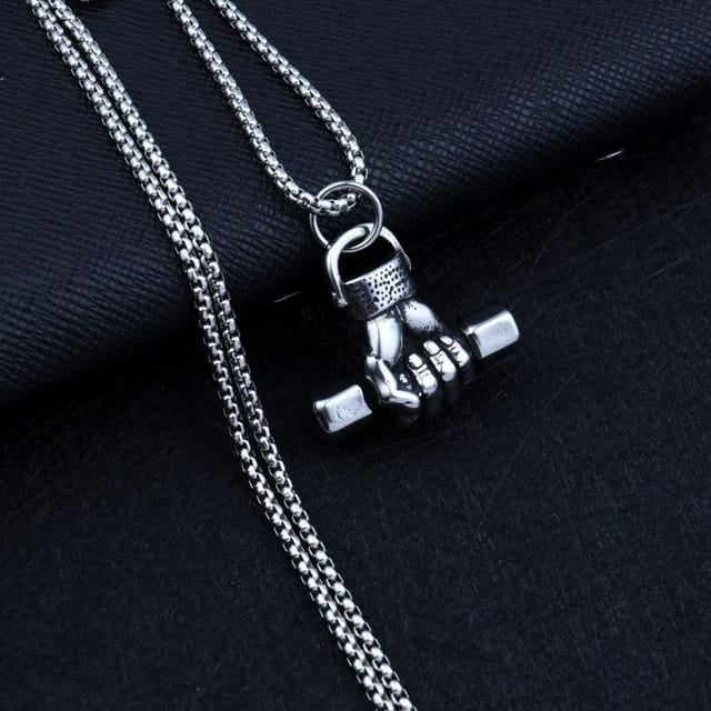 Silver Dumbbell Necklace