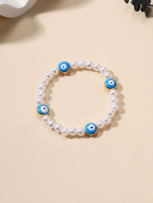 Pearl Evil Eye Charm Bracelet