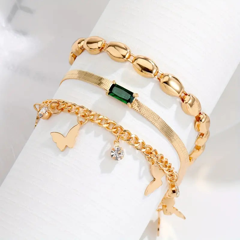 3 pieces Trendy Geometric Link Chain Bracelets Set