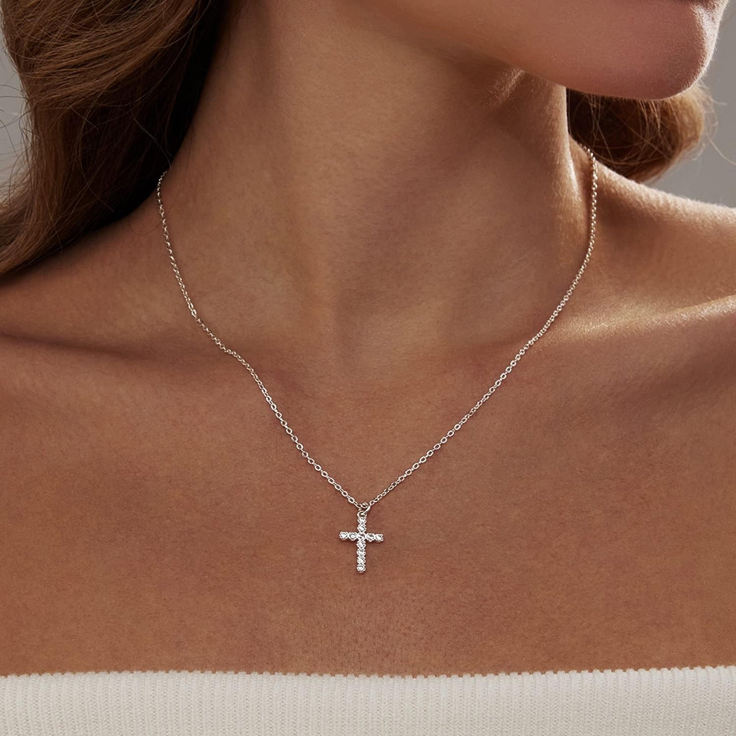 Rhinestone Cross Prayer Pendant Necklace