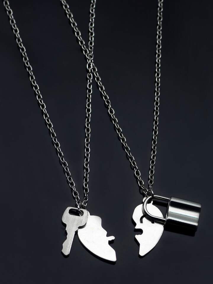 Couple Lock And Key Pendant Necklace Set