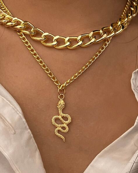 Chunky Snake And Chain Choker Necklace