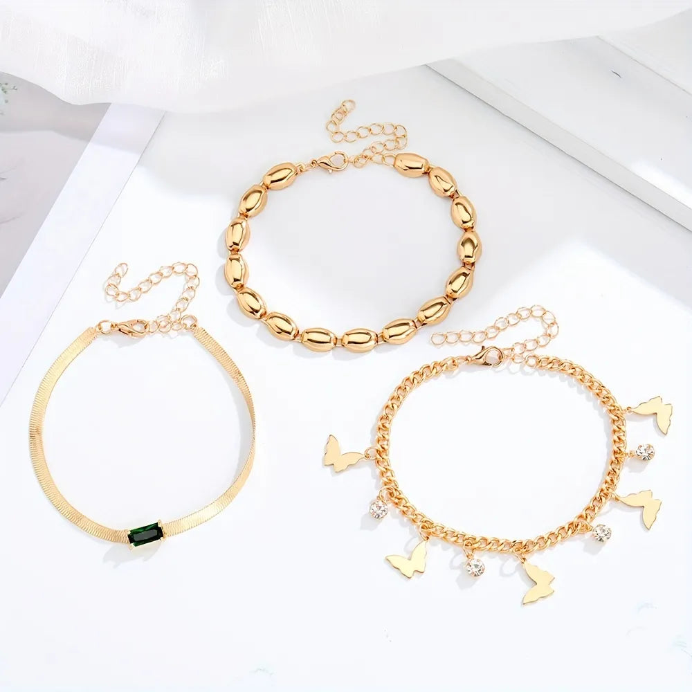 3 pieces Trendy Geometric Link Chain Bracelets Set