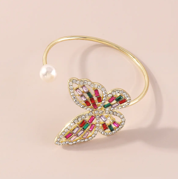 Pearl Rhinestone Butterfly Cuff Bracelet