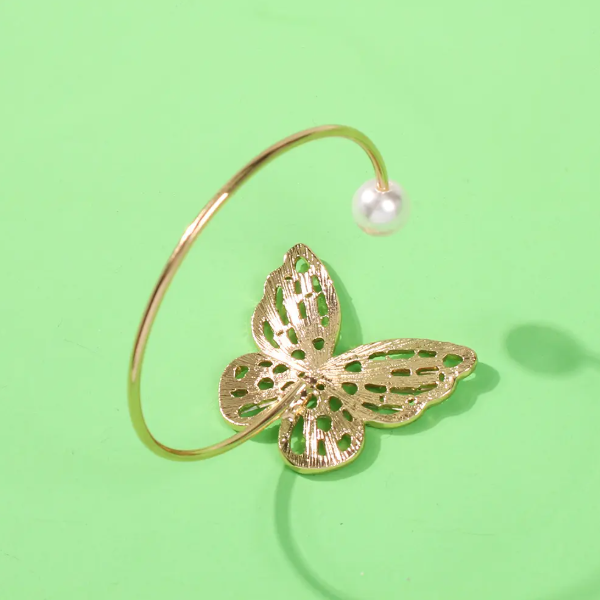 Pearl Rhinestone Butterfly Cuff Bracelet