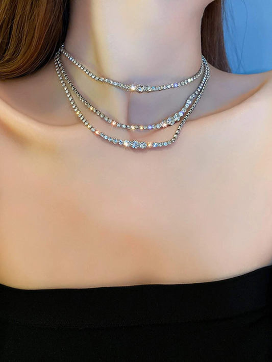 Rhinestone Choker Layered Necklace