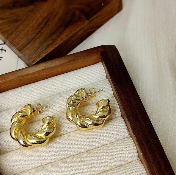 Braided Gold Tone Hoop Earrings