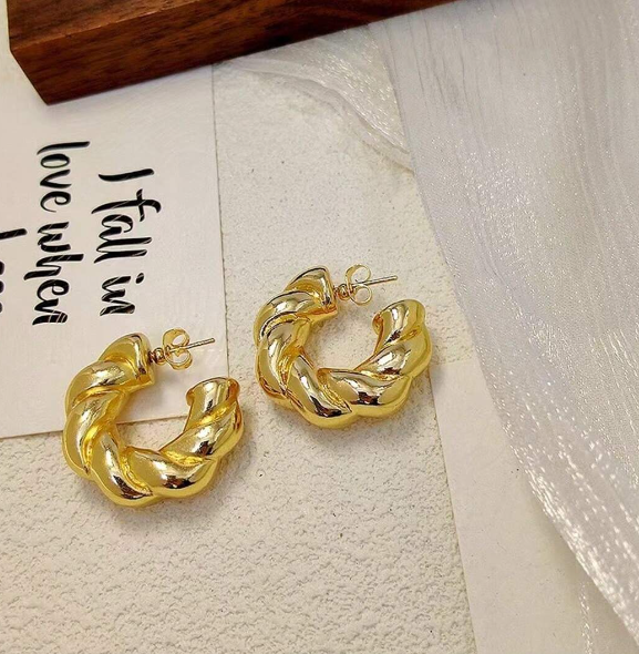 Braided Gold Tone Hoop Earrings