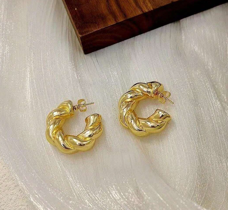 Braided Gold Tone Hoop Earrings