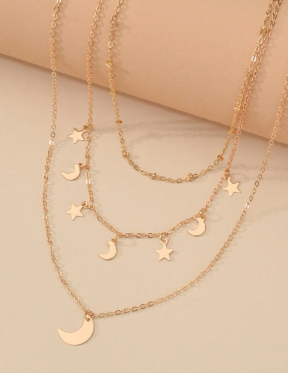 Star And Moon Pendant Layered Necklace