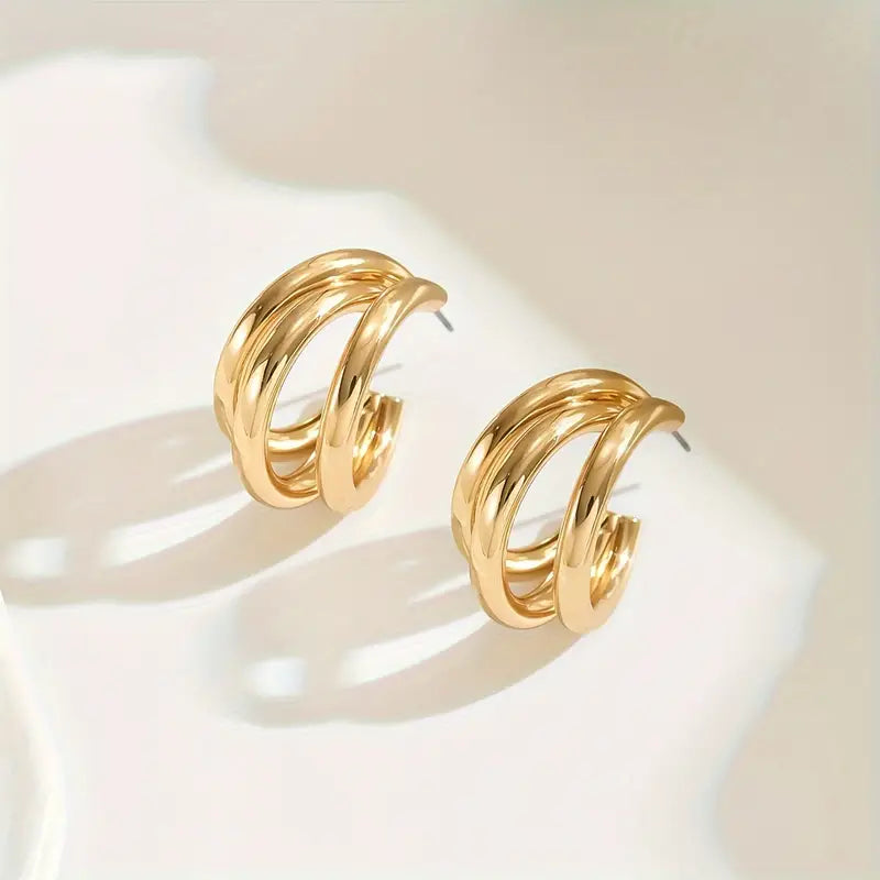 Geometric Triple-Layer Hoop Earrings