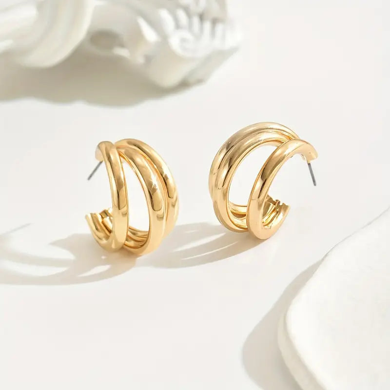 Geometric Triple-Layer Hoop Earrings