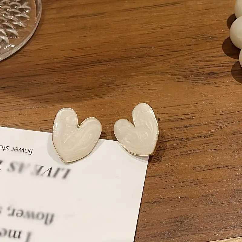 Vintage White Heart Stud Earrings