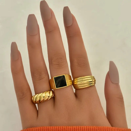 3pcs Vintage Stacking Rings Croissant/ Signet/ Chunky Design.